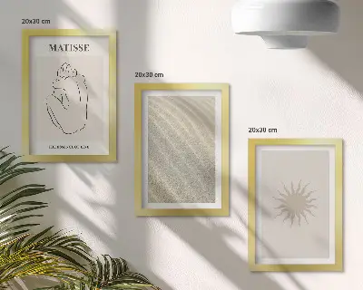 Minimalistyczne linie piaskowe fale i słońce zestaw 3 obrazów w ramie