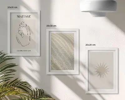 Minimalistyczne linie piaskowe fale i słońce zestaw 3 obrazów w ramie