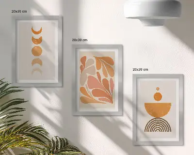 Abstrakcyjne kształty w odcieniach pomarańczowych zestaw 3 obrazów w ramie