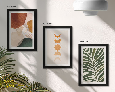 Dekoracja ścienna zestaw obrazów Abstrakcyjne kształty w ciepłych kolorach i liście