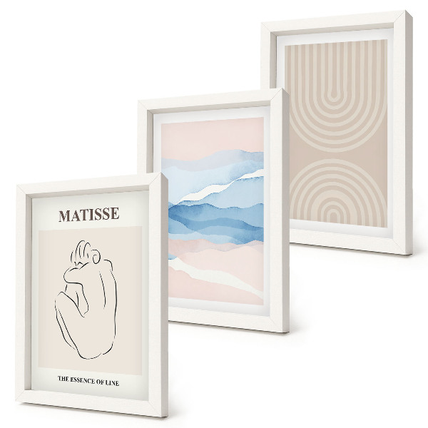 Tryptyk w ramie Linie i fale w pastelowych odcieniach z minimalistycznym akcentem