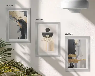 Dekoracja ścienna zestaw obrazów geometria i abstrakcja w eleganckiej kompozycji