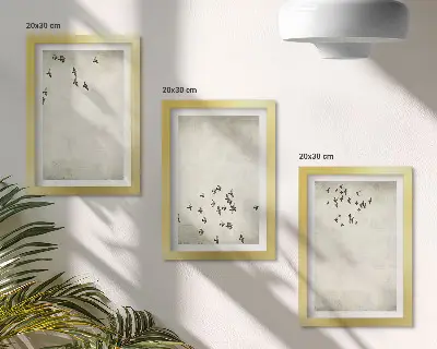 Minimalistyczny obraz lecących ptaków zestaw 3 sztuk w ramie