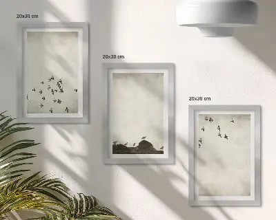 Dekoracja ścienna zestaw obrazów ptaki w locie w minimalistycznym malowanym stylu