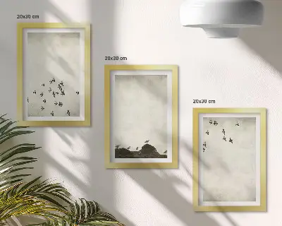 Dekoracja ścienna zestaw obrazów ptaki w locie w minimalistycznym malowanym stylu