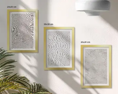 Wzory na piasku linearne struktury geometryczne zestaw 3 obrazów w ramie