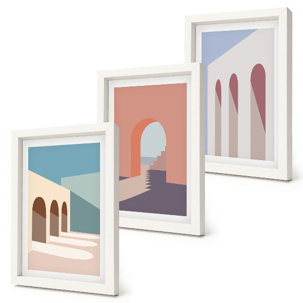 Tryptyk w ramie Pastelowe minimalistyczne grafiki architektury miejskiej
