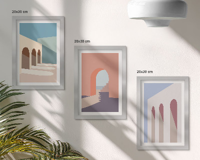Tryptyk w ramie Pastelowe minimalistyczne grafiki architektury miejskiej