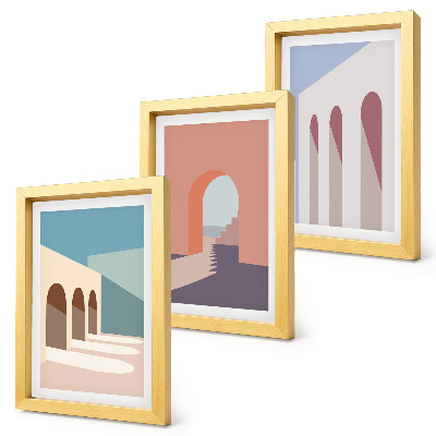 Tryptyk w ramie Pastelowe minimalistyczne grafiki architektury miejskiej