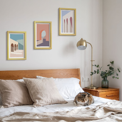 Tryptyk w ramie Pastelowe minimalistyczne grafiki architektury miejskiej