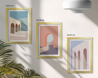 Tryptyk w ramie Pastelowe minimalistyczne grafiki architektury miejskiej