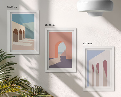 Tryptyk w ramie Pastelowe minimalistyczne grafiki architektury miejskiej