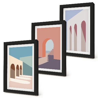 Tryptyk w ramie Pastelowe minimalistyczne grafiki architektury miejskiej