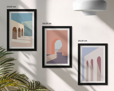 Tryptyk w ramie Pastelowe minimalistyczne grafiki architektury miejskiej