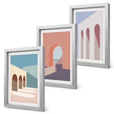 Tryptyk w ramie Pastelowe minimalistyczne grafiki architektury miejskiej