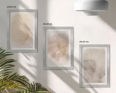 Zestaw 3 obrazów w ramie ciepłe akwarele na płótnie z pastelowymi teksturami