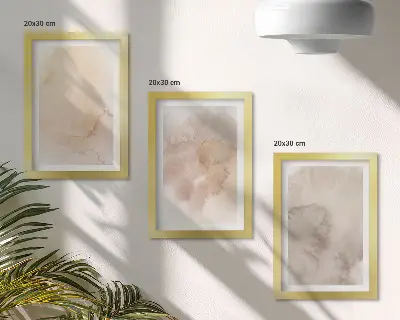 Zestaw 3 obrazów w ramie ciepłe akwarele na płótnie z pastelowymi teksturami