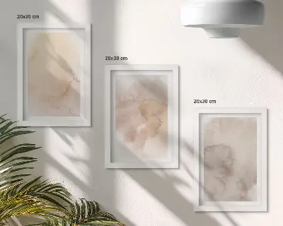 Zestaw 3 obrazów w ramie ciepłe akwarele na płótnie z pastelowymi teksturami