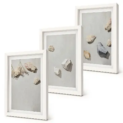 Tryptyk w ramie Boho kamienie na plaży minimalistyczna dekoracja ścienna