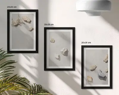 Tryptyk w ramie Boho kamienie na plaży minimalistyczna dekoracja ścienna