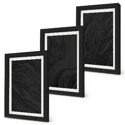 Zestaw 3 obrazów w ramie z motywem eleganckich ciemnych marmurów w stylu glamour