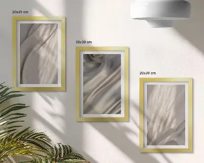 Zestaw 3 obrazów w ramie z motywem naturalnych tkanin o strukturze boho w zbliżeniu