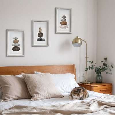 Tryptyk w ramie Stosy kamieni minimalistyczne malarstwo boho