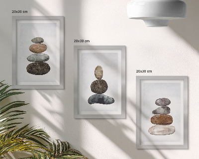 Tryptyk w ramie Stosy kamieni minimalistyczne malarstwo boho