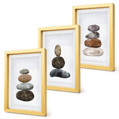 Tryptyk w ramie Stosy kamieni minimalistyczne malarstwo boho