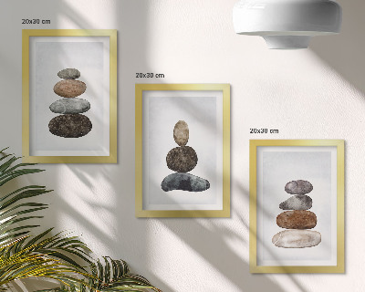 Tryptyk w ramie Stosy kamieni minimalistyczne malarstwo boho
