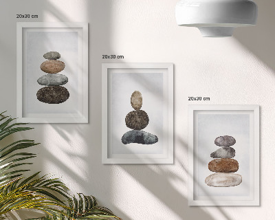 Tryptyk w ramie Stosy kamieni minimalistyczne malarstwo boho