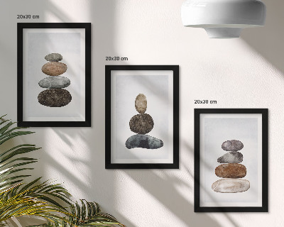 Tryptyk w ramie Stosy kamieni minimalistyczne malarstwo boho