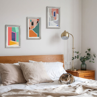 Zestaw 3 obrazów w ramie Kolorowe ilustracje budynków w stylu nowoczesnym