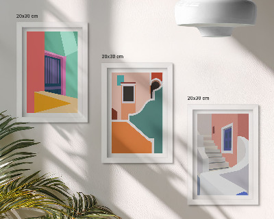 Zestaw 3 obrazów w ramie Kolorowe ilustracje budynków w stylu nowoczesnym