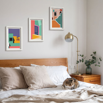 Tryptyk w ramie Kolorowe ilustracje miasta w stylu nowoczesnym