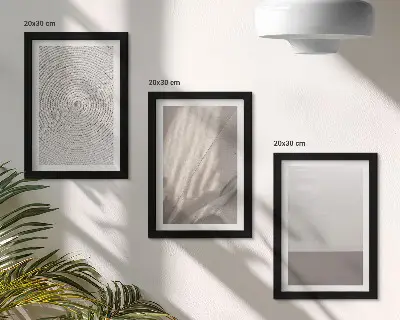Zestaw 3 obrazów w ramie z delikatnymi naturalnymi teksturami w stylu boho