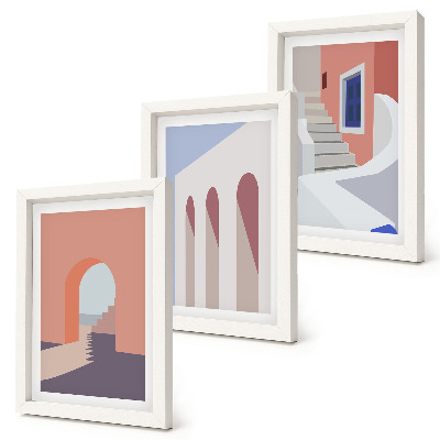 Tryptyk w ramie Ilustracje architektury miejskiej styl minimalistyczny