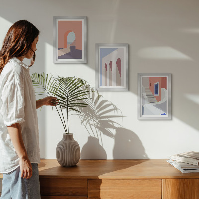 Tryptyk w ramie Ilustracje architektury miejskiej styl minimalistyczny