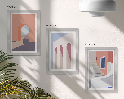 Tryptyk w ramie Ilustracje architektury miejskiej styl minimalistyczny