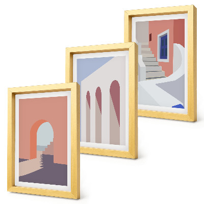Tryptyk w ramie Ilustracje architektury miejskiej styl minimalistyczny