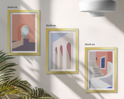 Tryptyk w ramie Ilustracje architektury miejskiej styl minimalistyczny