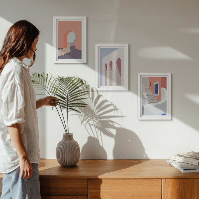 Tryptyk w ramie Ilustracje architektury miejskiej styl minimalistyczny