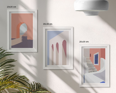 Tryptyk w ramie Ilustracje architektury miejskiej styl minimalistyczny