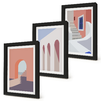 Tryptyk w ramie Ilustracje architektury miejskiej styl minimalistyczny