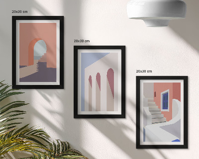 Tryptyk w ramie Ilustracje architektury miejskiej styl minimalistyczny