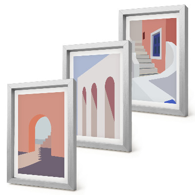 Tryptyk w ramie Ilustracje architektury miejskiej styl minimalistyczny