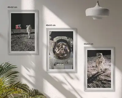 Zestaw obrazów do salonu przedstawiający lądowanie astronautów na Księżycu NASA