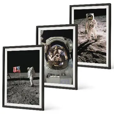 Zestaw obrazów do salonu przedstawiający lądowanie astronautów na Księżycu NASA