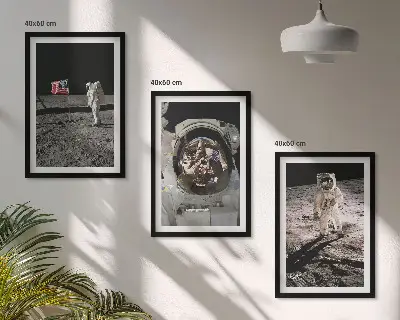 Zestaw obrazów do salonu przedstawiający lądowanie astronautów na Księżycu NASA