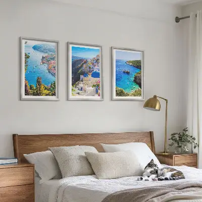 Greckie widoki Santorini Oia zestaw 3 obrazów do salonu